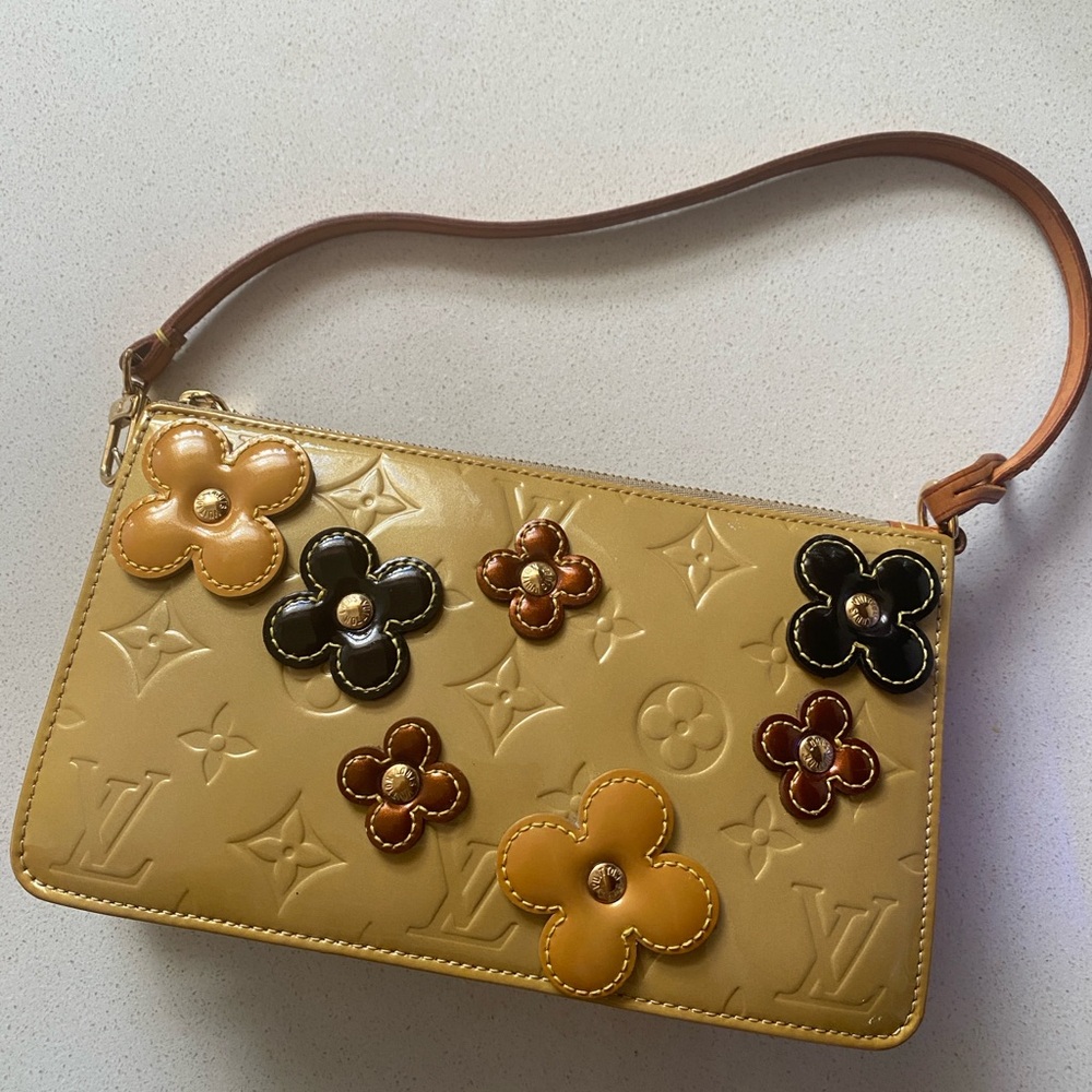 Louis Vuitton Tan and Black Floral Clutch